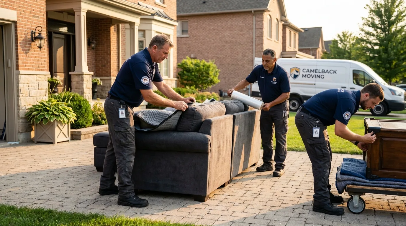 Large estate moving crew wrapping furniture in Kingston, OH
